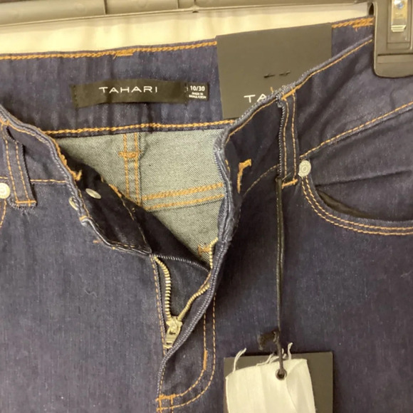 TAHARI jeans womens SZ 10 Jamie style roll cuff skinny dark navy denim legs de… - Picture 4 of 12